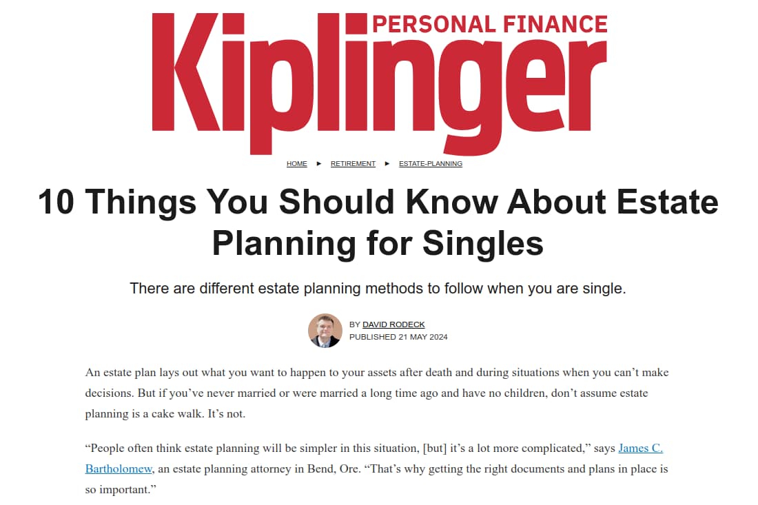 A screenshot of the beginning of an article in Kiplinger that quotes James on estate planning.